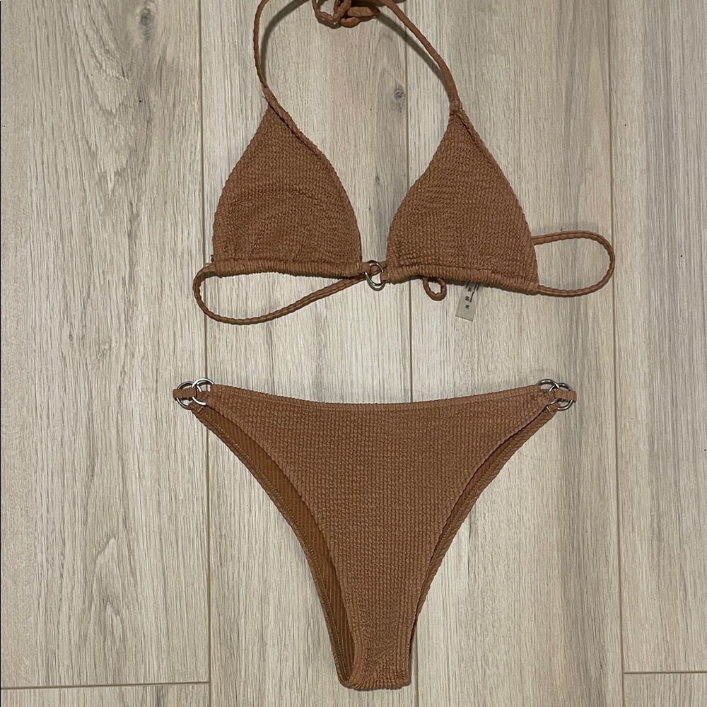 Brown Textured Bikini Set
